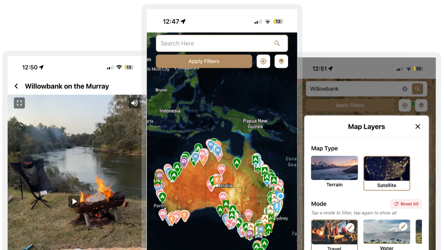 TerrainOne app on iPhone showing campsite video reviews